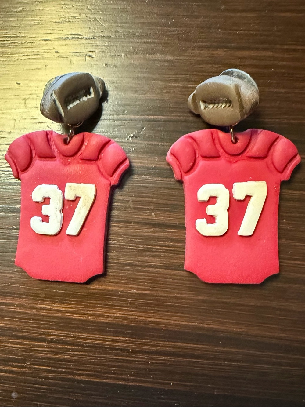 Kids Red Football Jersey Number 37 Earrings
